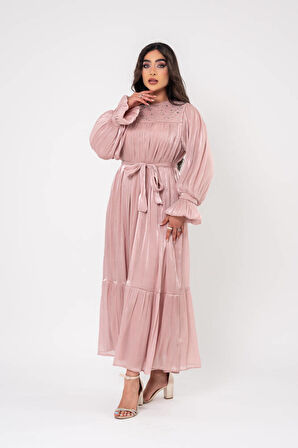 Taş İşlemeli Bel Bağlamalı Abiye Elbise ELB16093