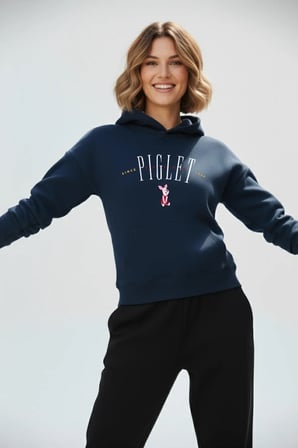 Unisex Yumuşak Dokulu 3 İplik Sevimli Piglet Tasarım Baskılı Oversize Sweatshirt