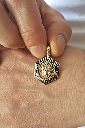 Köşeli Tasarım Altın Mineli Vesace Kolye Ucu