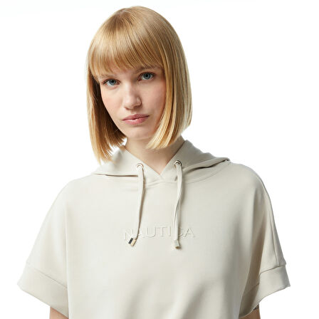 Nautica Kadın Beyaz Relaxed Fit Kısa Kollu Sweatshirt