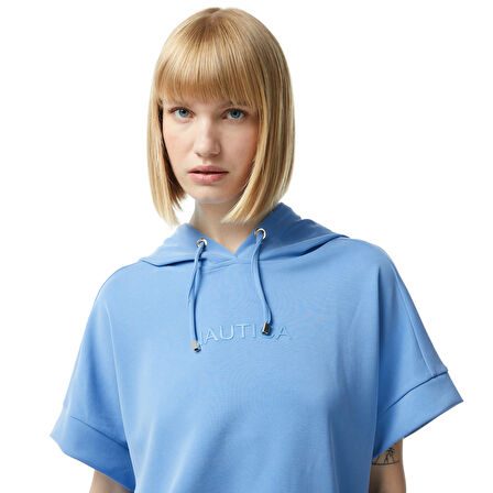 Nautica Kadın Mavi Relaxed Fit Kapüşonlu Sweatshirt