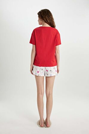 DeFacto Fall in Love Pijama Takımı Regular Fit Baskılı Kısa Kollu Üst Şort C0770AX24SMER105