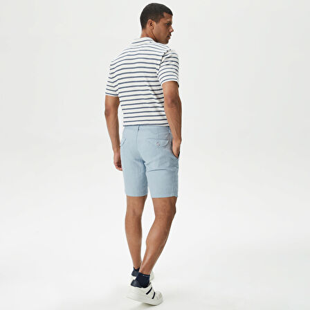 Nautica Erkek Mavi Slim Fit Keten Şort