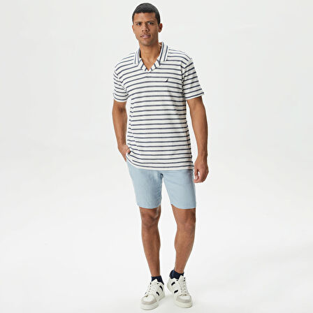 Nautica Erkek Mavi Slim Fit Keten Şort