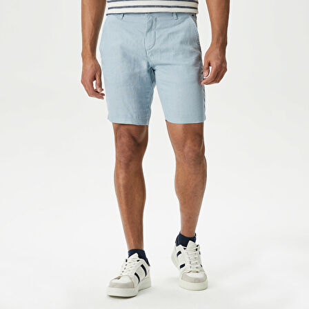 Nautica Erkek Mavi Slim Fit Keten Şort