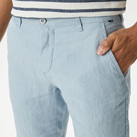 Nautica Erkek Mavi Slim Fit Keten Şort