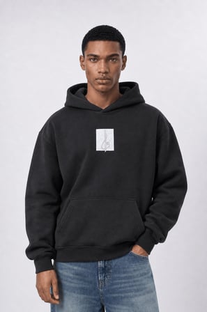 Erkek Horse Patch Detaylı Oversize Hoodie Siyah