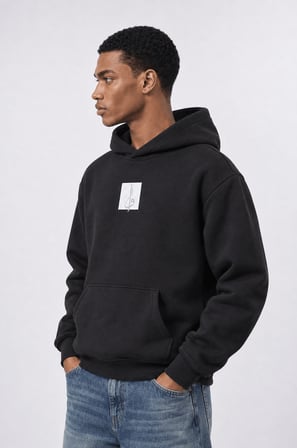 Erkek Horse Patch Detaylı Oversize Hoodie Siyah