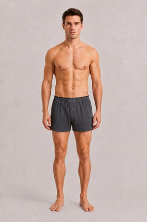 Erkek Penye Boxer 4 Adet %35 Pamuk %65 Polyester (Tutku Yetkili Satıcısı) Havlu Bel Düğmeli Pamuklu Rahat Kalıp Nefes Alan Kumaş - Gri