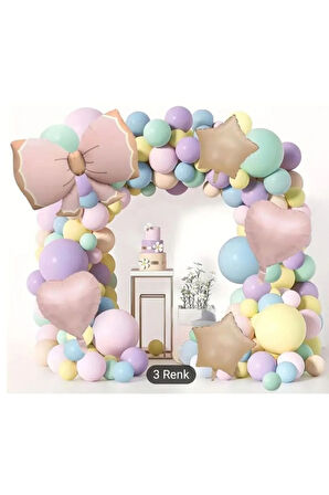 MAKARON RENK FİYONK YILDIZ KALP FOLYO BALON ZİNCİR SET