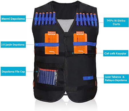 Nerf Oyuncak Tabanca Mermi Şarjör Depolama Yeleği & Maske Bandana 
