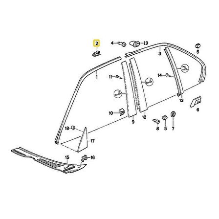 BMW E32 E34 VE E38 TAVAN OLUK KLİPSİ (5 ADET) 51131924953