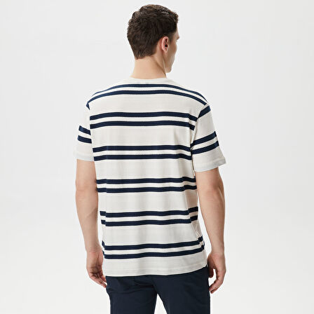 Nautica Erkek Beyaz Standart Fit Kısa Kollu Çizgili T-Shirt