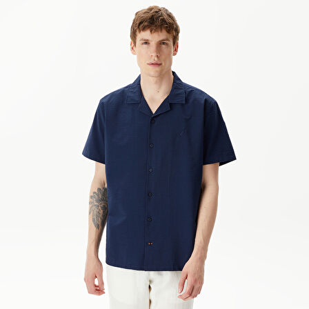 Nautica Erkek Lacivert Classic Fit Kısa Kollu Gömlek