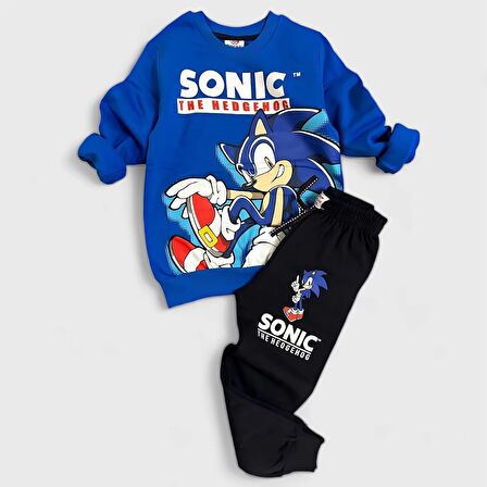 Mavi Renk Sonic Desenli Şardonlu Eşofman Takım