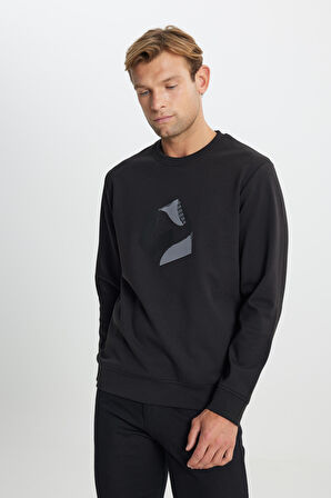 Pamuklu Standart Fit Normal Kesim Bisiklet Yaka Baskılı Sweatshirt