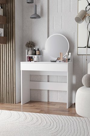 Harmony Tek Çekmeceli Makyaj Masası (Yuvarlak Aynalı)