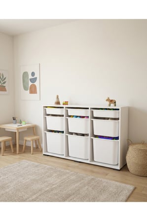 Nest 9 Sepetli Düzenleme Dolabı – 3 Büyük, 3 Orta, 3 Küçük Sepetli Y:81 G:132 D:30 cm / Beyaz