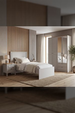 Taiga 4 Kapaklı 2 Çekmeceli Gardırop/Dolap 137x210x52 cm Buz Gri – Country Tasarım