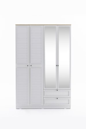 Taiga 4 Kapaklı 2 Çekmeceli Gardırop/Dolap 137x210x52 cm Buz Gri – Country Tasarım