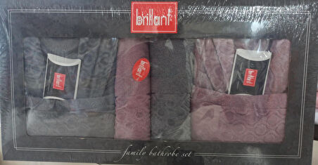 Brillant Kısmi Kadife Bornoz Seti 3001 (8 Parça) Gri & Mürdüm