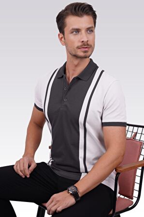 Füme Gri Çift Renkli Polo Tişört