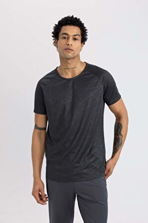 DeFactoFit Standart Fit Bisiklet Yaka Desenli Sporcu Kısa Kollu Tişört C1489AX24SMAR231
