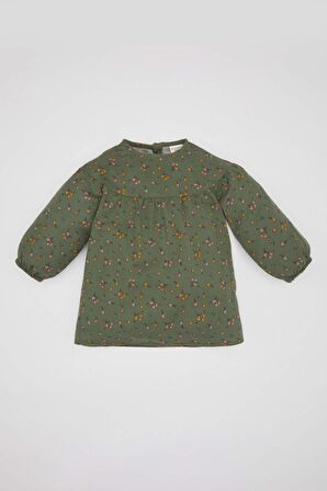 DeFacto Kız Bebek Çiçekli Uzun Kollu Twill Elbise C0498A524SPGN432