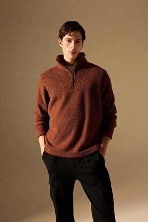 DeFacto Regular Fit Dik Yaka Fermuarlı Pelüş Sweatshirt B6493AX24SPBN319