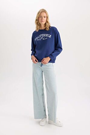 DeFacto Relax Fit Bisiklet Yaka Baskılı Kalın Sweatshirt D6713AX24WNNV42