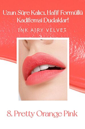 Uzun Süre Kalıcı Hafif Formüllü Kadife Bitişli Tint Peripera Ink Airy Velvet (8 Pretty Orange Pink)