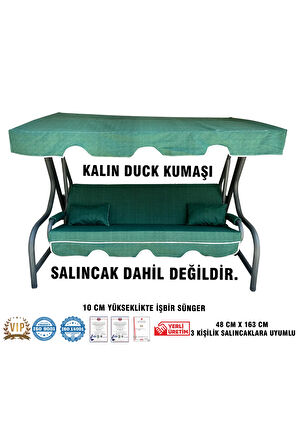 Lüks DUCK Vip Salıncak Minder Seti 3 Kişilik 10 CM Süngerli Tenteli-YEŞİL-Salıncak Minderi