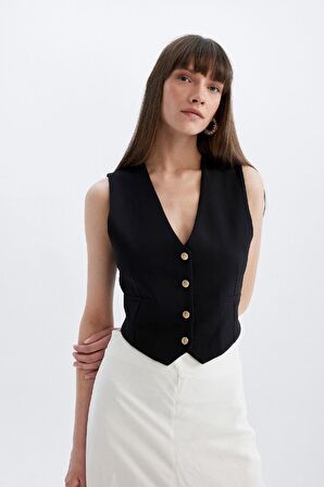 DeFacto Regular Fit V Yaka Düğmeli Blazer Yelek C1565AX24AUBK81