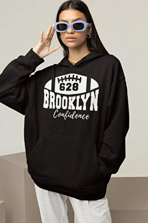 628 Brooklyn Confidence Yazılı Unisex Oversize Beyzbol Hoodie