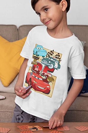 95 Baskılı Unisex Arabalar Çizgi Film Çocuk Tişört (1-12 Yaş)