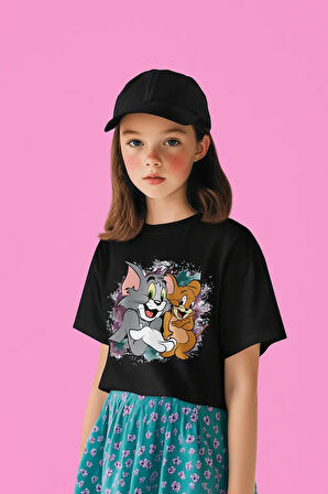 Tom Ve Jerry Baskılı Unisex Çizgi Film Çocuk Tişört (1-12 Yaş)