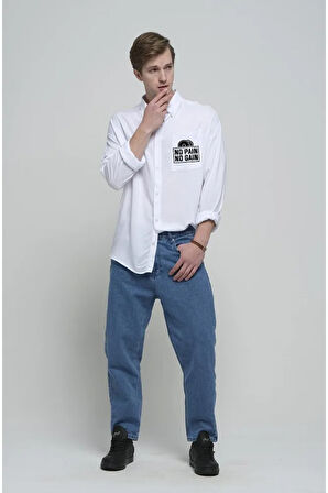 No Pain No Gain Baskılı Unisex Fitness Gym Cepli Gömlek