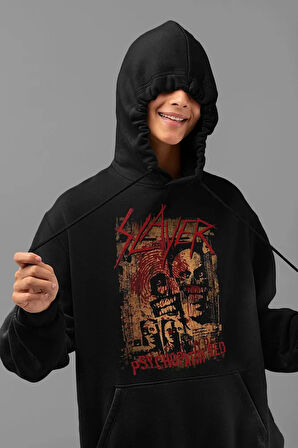 Slayer Psychopathy Red Baskılı Unisex Oversize Rock Metal Hoodie