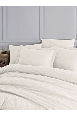 Sevim Tivoli %100 Pamuk Jakarlı & Saten Çift Kişilik Nevresim Takımı - Pudra Pembesi - 200x220 Cm-Krem