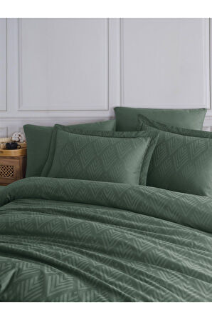 Sevim Tivoli %100 Pamuk Jakarlı & Saten Çift Kişilik Nevresim Takımı - Yeşil - 200x220 Cm
