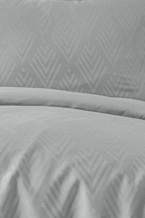Sevim Tivoli %100 Pamuk Jakarlı & Saten Çift Kişilik Nevresim Takımı - Gri - 200x220 Cm
