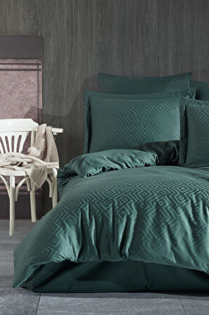 Sevim Jakarlı & Saten Çift Kişilik Nevresim Takımı - Çeyizlik 6 Parça Nevresim Seti-200x220cm-Metis Yeşil