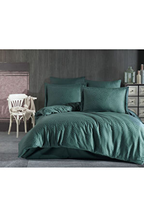 Sevim Jakarlı & Saten Çift Kişilik Nevresim Takımı - Çeyizlik 6 Parça Nevresim Seti-200x220cm-Metis Yeşil