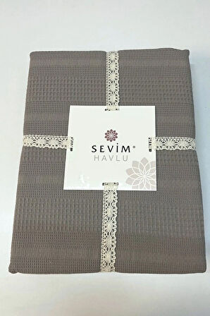 Çift Kişilik Waffle Pike 210x230cm, %100 Pamuk, Petek Tasarım, Gri