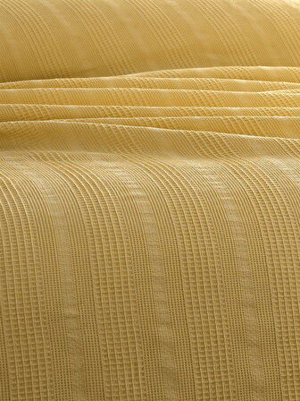 Sevim Tek Kişilik Waffle Pike 160x230cm, %100 Pamuk, Petek Tasarım, Hardal