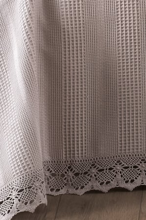 %100 Pamuk Çift Kişilik Kopanaki Dantelli Waffle Pike 210x230 cm-Taş Rengi