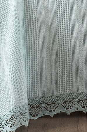 %100 Pamuk Çift Kişilik Kopanaki Dantelli Petek Pike 210x230 cm-Mint Yeşili