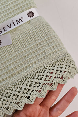 Kopanaki Dantelli Çift Kişilik Waffle Pike-210x230 cm-Fıstık Yeşili