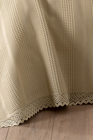 Çift Kişilik Kopanaki Dantelli Petek Pike-210x230 cm-Waffle Dokuma Pike-Bej