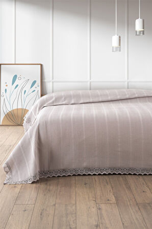 Sevim %100 Pamuk Petekli Dantelli Pike-Tek Kişilik Waffle Pike- 160x230 cm-Taş